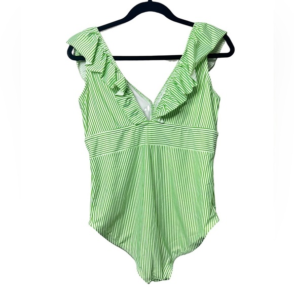 aava Women’s Layla Retro Green/White Striped Ruffle One Piece Size XXL - Picture 3 of 5